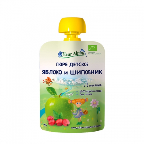 Пюре детское Fleur Alpine Яблоко и шиповник, 90 гр