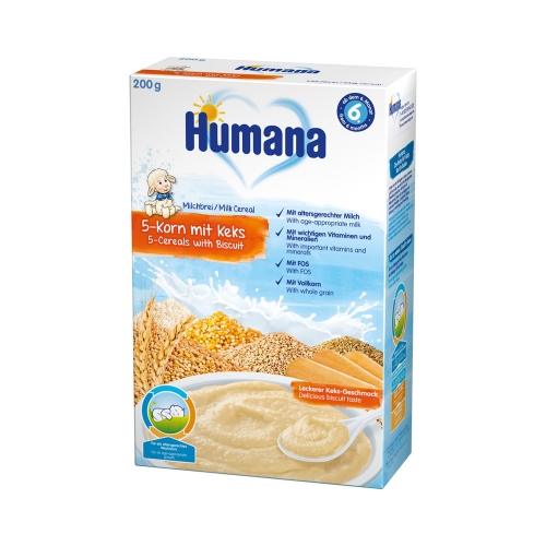 Каша Humana 5 злаков с печеньем, 200 гр