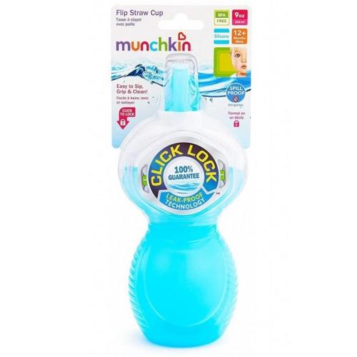 Пляшка непроливна "Flip Straw" (Click Lock) 266мл. кол. блакитний